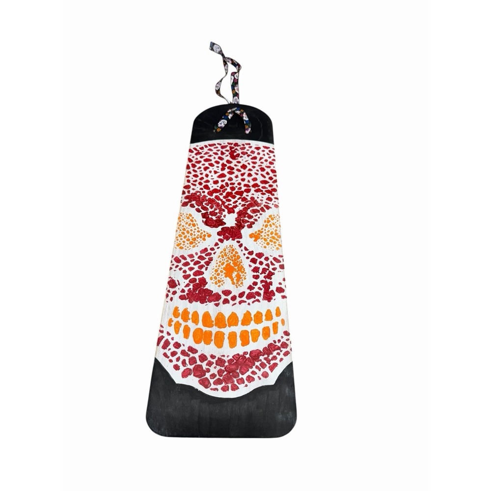 Hand Paint Fan Blade Home Wall Decor 21 inches long SKULL orange red